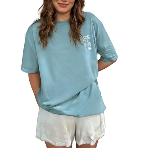 Oversized Graphic Shirts Women Teens Girl Short Sleeve Floral Baggy Tees Y2K Vintage Aesthetic Summer Coastal Tops thumbnail 2