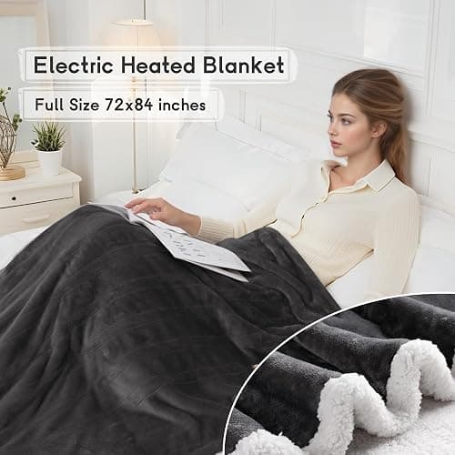 Minervada Heated Blanket Electric Blanket Full Size 72''x84'', Soft Flannel Heating Blanket with 1-10 Hour Auto Off - 6 Heat Settings - Machine Washable - Dark Grey thumbnail 3