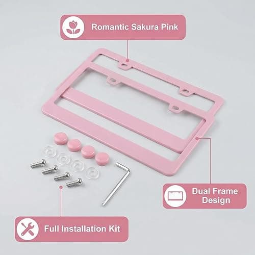 Fashion 2 Pack Matte Cherry Baby Pink License Plate Frames, Stainless Steel Car License Plate Cover Accessories with Screw Caps thumbnail 8