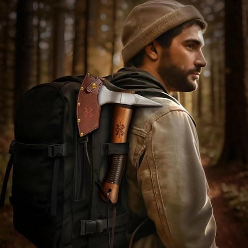 Grumpy Bear 11" Survival Axe Camping Hatchet – Forged High Carbon Steel Blade with Walnut Wood Handle – Shock-Absorbing, Anti-Slip Grip – Ideal for Bushcraft, Wood Splitting & Outdoor Adventures thumbnail 2