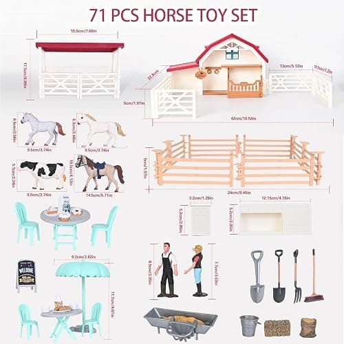 Peagprav Horse Club Riding Arena 71-Piece, Horse Stable Toys Playset, Farmmer Figures,Farm Animal Figurine, Coffee Shop, Barn with Fence Toys for 3-7 Years Old Kids Boys Girls Toddlers thumbnail 7