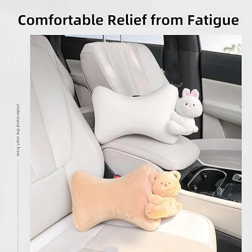 UINSUE Car Headrest Pillow 2PCS Plush Bear ＆ Bunny Car Seat Headrest Pillow - Memory Foam Neck Support Cushions for Comfortable Driving, Easy Install & Washable (White Rabbit) thumbnail 4