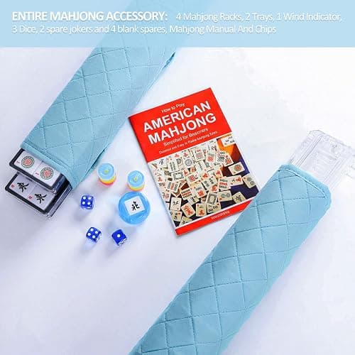 Majolicia American Mahjong Tile Set Complete, 166 White Tiles with Accessories, 4 Mahjong Racks with Pushers, Mahjong Set with Blue Carrying Bag for Beginners (Ma Jong, Mah-Jongg) thumbnail 5