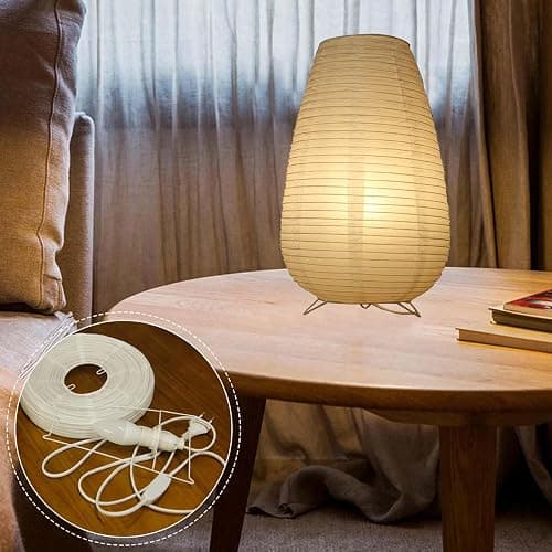 Reispapier Lampenschirm, Papier Tischlampe Weiß Nachttischlampe Stehlampe Tischleuchte Lampenschirm mit E14 Fassung, Schalten und Glühbirne, Hängelampe rund Ersatzlampenschirme 1.8m kabel, H 33cm thumbnail 7