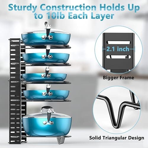 ORDORA Pots and Pans Organizer for Cabinet Expandable Height 11.65'' to 19", 8 Tier Pot Organizers Rack with 3 DIY Methods, Adjustable Pan Organizer under Cabinet Kitchen Organization and Storage thumbnail 6