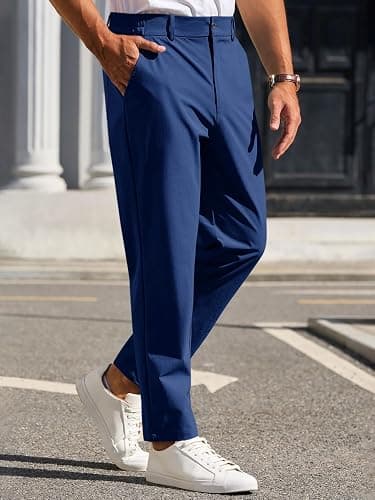 Runcati Mens Stretch Golf Pants Casual Slim Fit Dress Pants Elastic Waist Tapered Work Cropped Trousers thumbnail 2