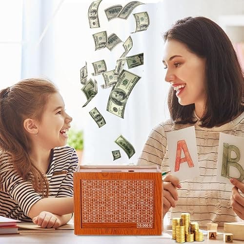 2025 New Cash Vault Wooden Savings Box, 10000 Savings Challenge Box, Wooden Cash Saver Money Box, Wooden Money Saving Challenge Box Cash Saving Box with Money Target and Numbers ($10000) thumbnail 5