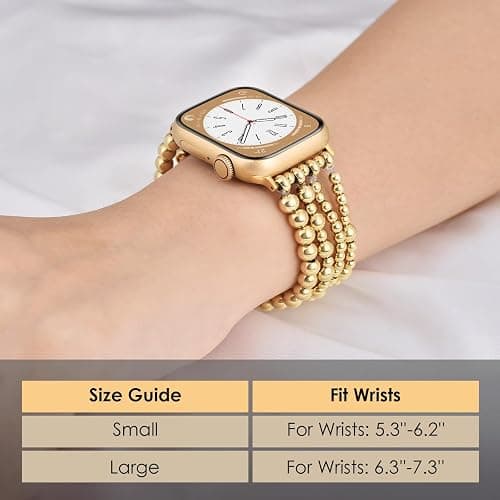AIRSPO Gold Beaded Bracelets Compatible for Apple Watch Band 38mm 40mm 41mm 42mm Women, Fashion Handmade Dressy iPhone Watch Bands Stainless Steel Beads Elastic Strap for iWatch Series 11 10 9 SE 8 7 6 5 4 3 2 1 Gold Bead thumbnail 4