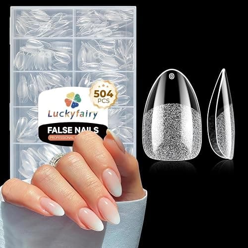 Short Almond Nail Tips: 504pcs Tri-Layer Core Soft Gel Nail Tips, Pre-Etched Short Fake Nails, 12 Sizes Half Matte Full Cover Clear Press on Nails Extension DIY Home for Flat & Natural Nail Beds - Image 1