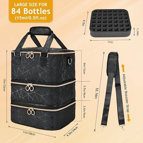 YUYAFN Large Nail Polish Organizer Bag Holds 84 Bottles Nail Polish and a Nail Lamp, PU Leather Nail Kit Storage Carrying Case, Removable Portable Travel Nail Art Tool Storage thumbnail 7