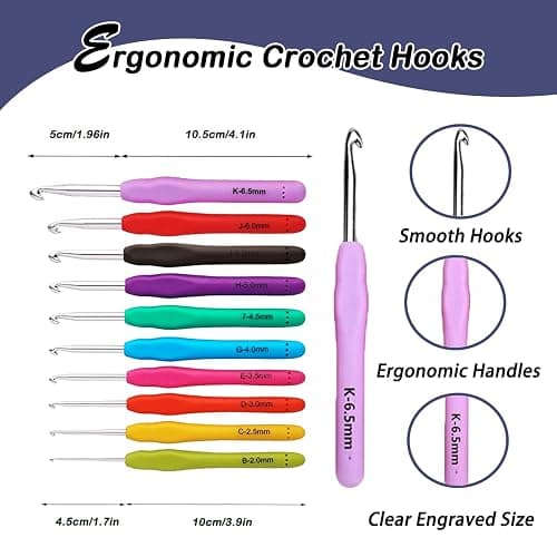 Knitiss Crochet Kits for Beginners Adults, All in One Crochet Starter Kit with 12 Pcs Crochet Yarn, 9 Size Ergonomic Crochet Hooks 2.0mm~6.0mm thumbnail 9