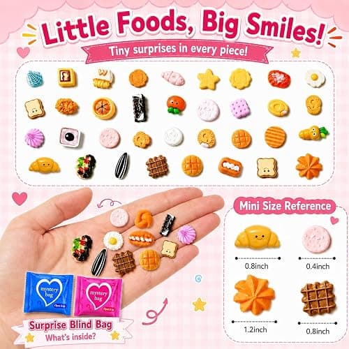 50PCS Mini Resin Food Blind Bags Mystery Bags Set, Mini Food Toys Variety Pack, Tiny Figures Bulk Surprise Toys, Dollhouse Mini Food Charms for Kids Party Favors, Classroom Prizes & DIY Crafts thumbnail 7