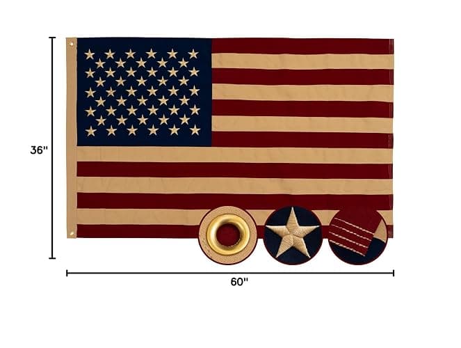 Vintage American Flag 3x5 Ft 100% Cotton Embroidered Tea Stained American Flags Heavy Duty Antiqued USA 250th Anniversary Banner for Outside with 2 Brass Grommets thumbnail 3