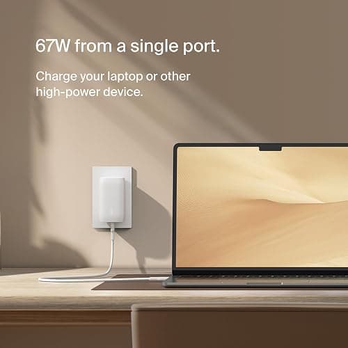 Belkin 3-Port USB C Charger Block 67W - PPS, USB-C PD 3.1 Enabled Fast Charging Charger for iPhone 17, MacBook Pro, AirPods, Samsung Galaxy S25, Google Pixel 10, Nintendo Switch 2 & More - White thumbnail 3