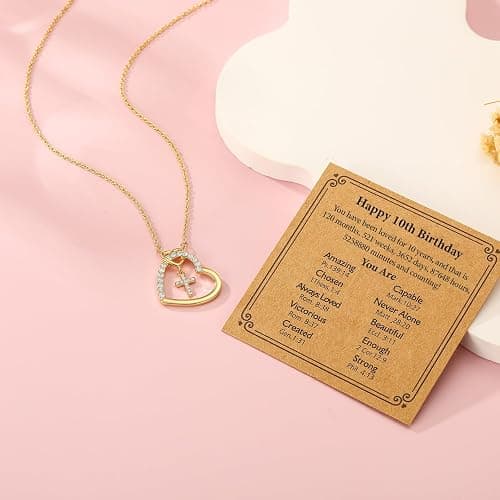 ESPVO Happy 6th 7th 8th 9th 10th 11th 12th 13th Birthday Necklace Gifts for Girls, 14K Gold Plated Necklace Religious Christian Jewelry for Her 16+3 Inches thumbnail 2