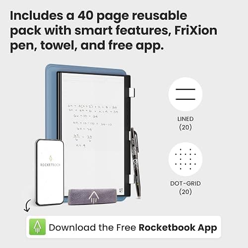 Rocketbook Pro 2.0 Reusable Professional Smart Notebook, Letter Size 8.5x11, Steel Blue - Lined & Dot Grid Pages, App-Connected, Erasable, Premium Cover, Ideal for Work Notes and Business Meetings thumbnail 5