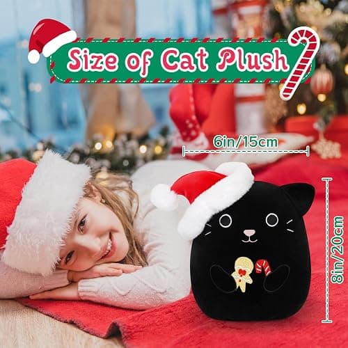 Zcstioxl Christmas Cat Plush, Black Cat Stuffed Animal Toy, Cute Christmas Plush Stuffed Cat Doll, Soft Gingerbread Plush Pillow for Girls Boys Adults thumbnail 3