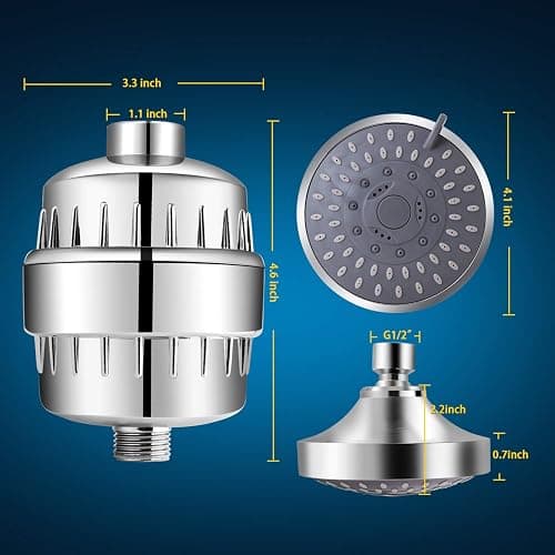 FEELSO Shower Head and 15 Stage Shower Filter Combo, High Pressure 5 Spray Settings Filtered Showerhead with Water Softener Filter Cartridge for Hard Water Remove Chlorine and Harmful Substances thumbnail 2