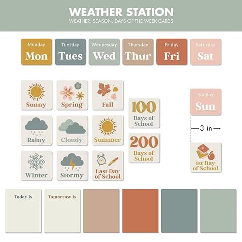 The Ultimate Classroom Calendar Pocket Chart for Kids - Beautiful Calendar with Educational Cards for Easy Learning - Fun Boho Classroom/Teacher Must Have Supplies That Fits Nicely w/Any School Decor thumbnail 7