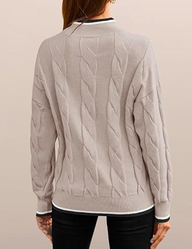 ZESICA Women's Casual Long Sleeve Mock Neck Cable Knit Contrast Color Fall 2025 Winter Chunky Pullover Sweater thumbnail 5