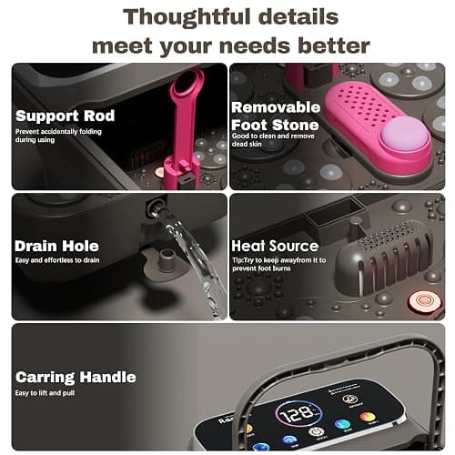 Ranjova Foot Spa Electric Rotary Massage, with Touchscreen Pro Color Display, Collapsible Foot Bath with Heat, Bubble,Remote Control, Temp Control, and 24 Motorized Shiatsu Massage Balls (Dark Grey) thumbnail 6