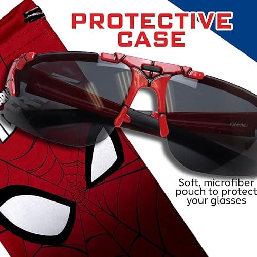 Marvel Spiderman Sunglasses for Kids - Stylish, Comfortable & Durable UV-Protective Spiderman Glasses With Soft Carrying Case - Red - Black thumbnail 2