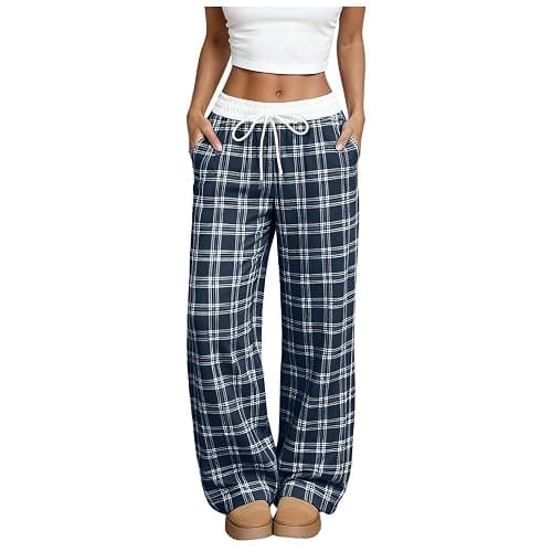 Women's Plaid Pyjama Bottoms Fleece Checked Pjs Pants Cotton Soft Drawstring Lounge Sleepwear Trouser for Ladies - Image 1