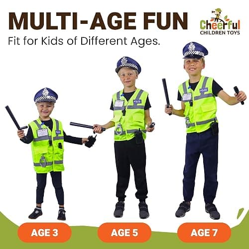 Cheerful Children Toys Kids Police Costume - 10 Pcs Police Officer Outfit Dress Up - Ideal for Boys & Girls Aged 3-7 - Include Vest & Hat - Kids Fancy Dress for Roleplay, Halloween, & STEM Learning thumbnail 4