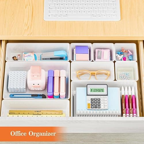 SpaceHacks 25 PCS Plastic Drawer Organizer Set, 4-Size Versatile Organizer Trays & storage Bins for Makeup, Jewelry, and Gadgets in Bathroom, Bedroom and Office, White thumbnail 7