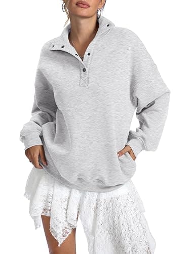 EasyGala Womens Fleece Sweatshirts Oversized Henley Neck Long Sleeve Button Pullover Tops Trendy Outfits Clothes 2026 thumbnail 2