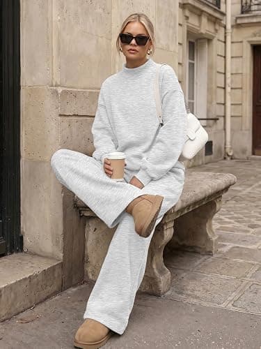 Trendy Queen Womens Mock Neck 2 Piece Lounge Sets Sweatsuits Fall 2026 Oversized Sweatshirts & Wide Leg Sweatpants thumbnail 6