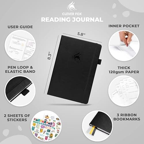 Clever Fox Reading Journal – Book Review Log – Gift Accessories for Reading Lover – Book Journal for Kids & Adults – A5, 5.8”x8.3” (Black) thumbnail 3