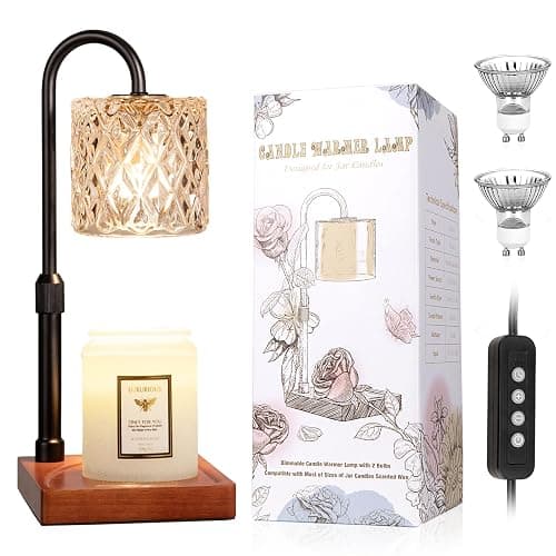 Hong-in Candle Warmer Lamp with Timer -Dimmable Adjustable Height Wax Melt Warmer for Jar Candles,Vintage Home Decor with Elegant Amber Glass,Birthday Gifts for Women, Mom, Friend thumbnail 8