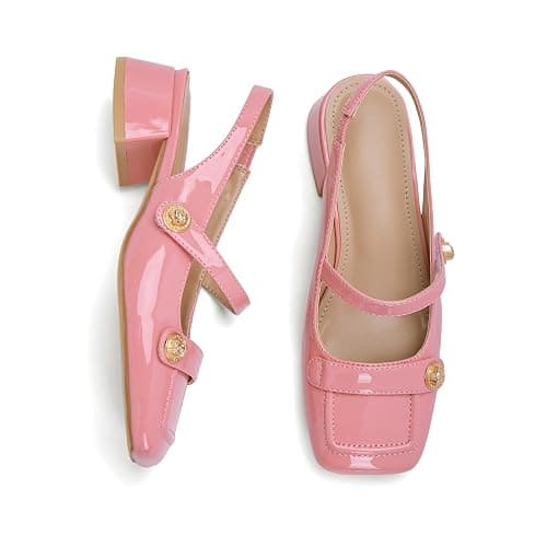 Slingback Mary Jane Heels for Women Low Block Heel Closed Square Toe Pump Shoes Heels Classic Daily Office Dressy Shoes thumbnail 6