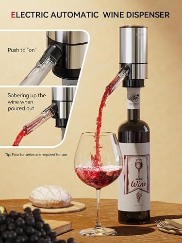 Rechargeable Electric Wine Gift Set - Aerator, Vacuum Stoppers, Foil Cutter and Bottle Opener for Home Bar and Outdoor Parties thumbnail 7
