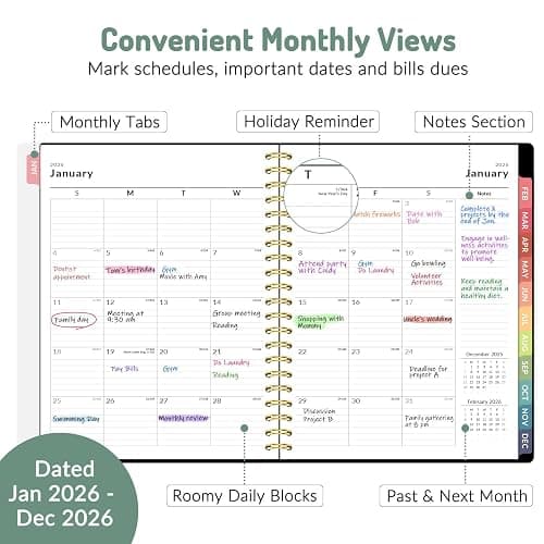 2026 Planner, Forvencer Calendar Planner Weekly and Monthly (Jan 2026-Dec 2026), 8.5" X 11", Agenda Book, Daily Journal Notebook with Tabs, Flexible Cover, Home School Organizer, A4, Pink thumbnail 3