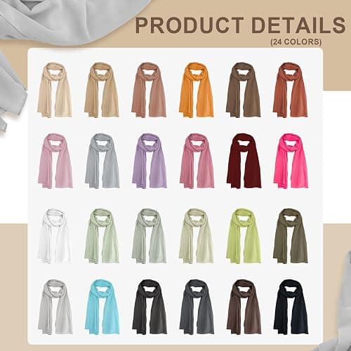 WHEATHUSK 24 Pack Chiffon Hijabs Head Scarf for Women Lightweight Breathable Solid Color Soft Chiffon Hijab Long Fashion Scarves Shawls Wrap for Muslim Women, 67 × 28 Inch thumbnail 3