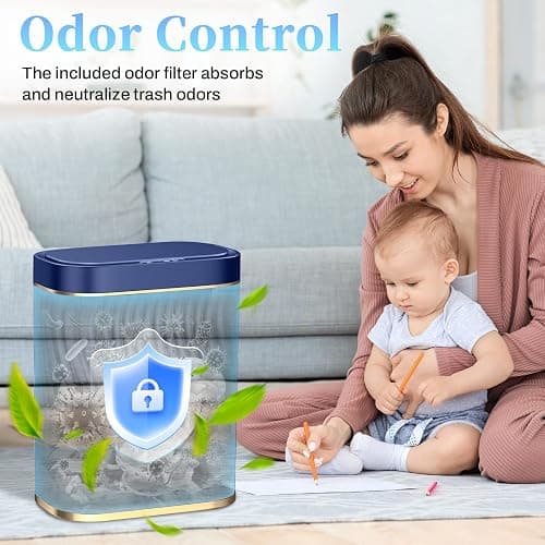 steo spce Bathroom Small Trash Can with Automatic Touchless Lid, 2.6 Gallon Smart Garbage Can Narrow Waterproof Trash Bin for Bedroom, Office, Living Room (Dark Blue) thumbnail 4