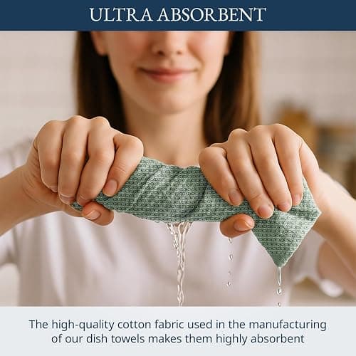 LANE LINEN Cotton Kitchen Towels Set, 6-Pack – Absorbent, Quick-Drying Dish Towels, 18" x 28", Premium Hand and Tea Towels - Olive thumbnail 5
