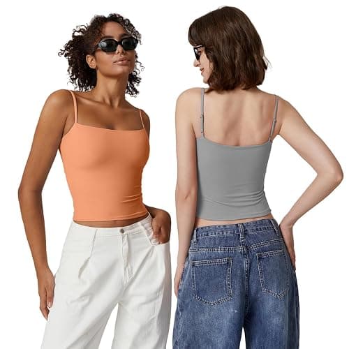 QINSEN Women's Double Lined Basic Tank Top Adjustable Spaghetti Straps Sleeveless Camisole Shirts thumbnail 5