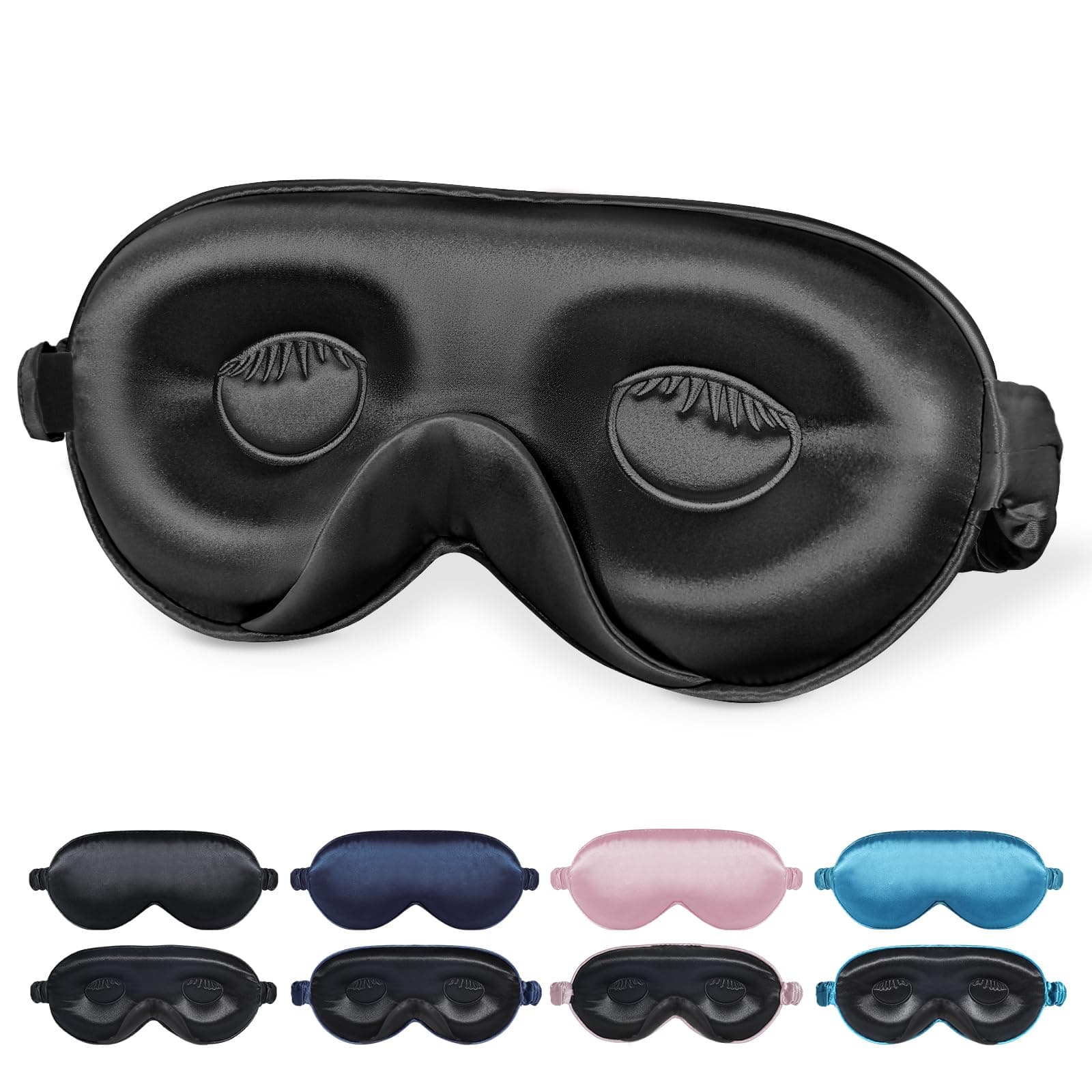 BeeVines Silk Sleep Mask, 1 Pack 22 Momme Silk Eye Masks for Sleeping with Adjustable Strap, 3D Contoured Sleep Eye Mask for Eyelash Extension, Blackout Mulberry Silk Eye Mask for Men & Women (Black) - Image 1