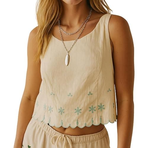 Hesaco Floral Embroidery Tie Back Summer Tank Tops for Women Sleeveless Crop Tops Y2k 2000s Going Out Coquette Clothes - Image 1