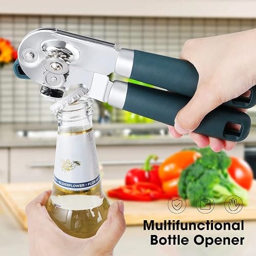 Beneno Heavy Duty Hand Can Opener Manual with Magnet, Durable Sharp Carbon Steel Blade Smooth Cutting, Big Effort-Saving Knob & Soft Grip Handle, Multifunctional Kitchen Tool with Bottle Opener, Green thumbnail 6