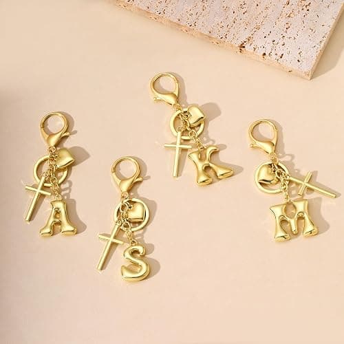 Initial Bag Charms Keychains Women, Cross Cute Heart Letter Key Chain Purse Backpack Handbags Keychain Christian Easter Gift thumbnail 4