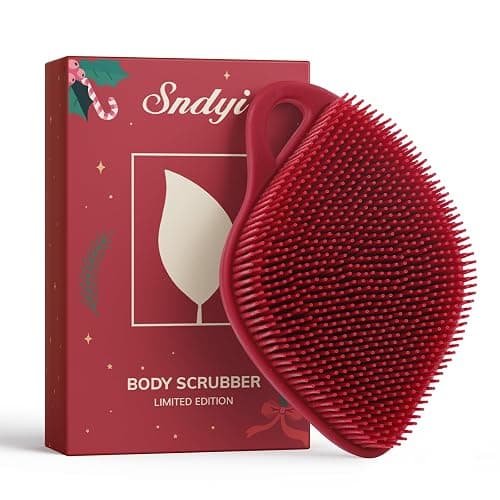 Sndyi Christmas Silicone Body Scrubber, Limited Edition Leaf-Shaped Shower Brush for Gentle Cleanse & Exfoliation, Soft Silicone Loofah Body Brush for Sensitive Skin, Perfect Holiday Gift, Festive Red - Image 1