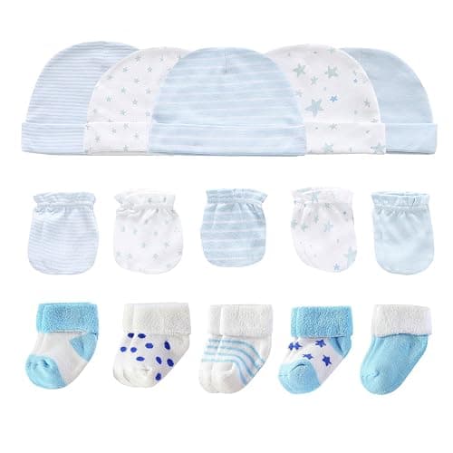 Ruliby Baby Hats Mittens and Socks Set Cotton Newborn Hat Beanie Soft Infant Girls Boys Caps Gloves 0-6 month - Image 1