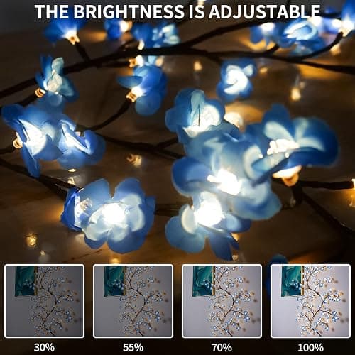 FNHMSL Cherry Enchanted Willow Vine Lights, 7.55FT 144LED Blue Cherry Blossom Tree Branch Lights for Wall, Remote Timer,8 Light Model,Bedroom Wall Doors Wedding, Christmas, USB Battery Box thumbnail 2