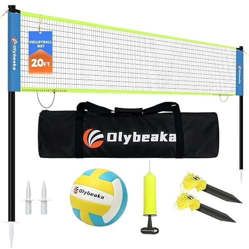 20FT Outdoor Volleyball Net Set System for Backyard Beach with Anti-Sagging Net, Iron Adjustable Height Poles, Soft PU Volleyball and Pump, Carry Bag - Instant Set Up & Durable - Image 1