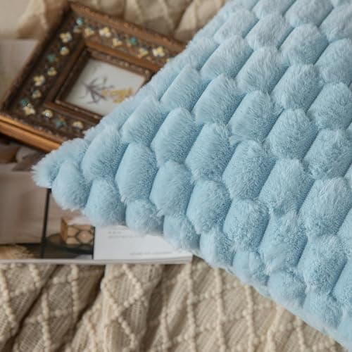 MANDIOO Pack of 2 Light Blue Super Soft Plush Fluffy Decorative Throw Pillow Covers 18x18 inch Faux Fur Wool Velvet Cushion Covers Pillow Cases Couch Sofa Bed Living Room thumbnail 4
