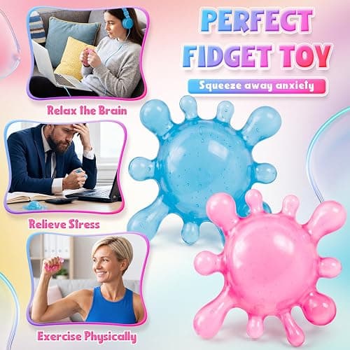 Halloscume 2 Pcs Slow Rising Stress Balls for Adults, Splash Solid Textured Fidget Stress Anxiety Relief Sensory Squeeze Ball for ADHD Office Mental Health Gifts Prizes Autism Party Favors thumbnail 6